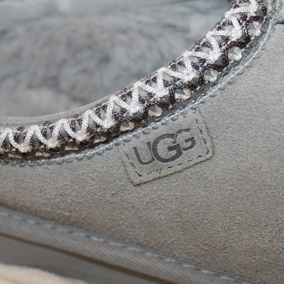 NIB UGG MEN'S TASMAN LOGO SUEDE SHEARLING SLIP‎ ON SLIPPERS GRAY - Picture 4 of 8